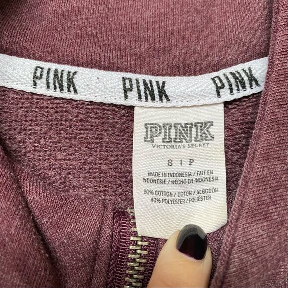 VS Pink Maroon Leopard Logo Quarter Zip Sweatshirt Size Small - Picture 4 of 7